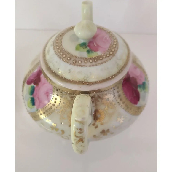 Vintage‎ Hand Painted Pink Gold Floral Footed Teapot & Creamer - Picture 10 of 14